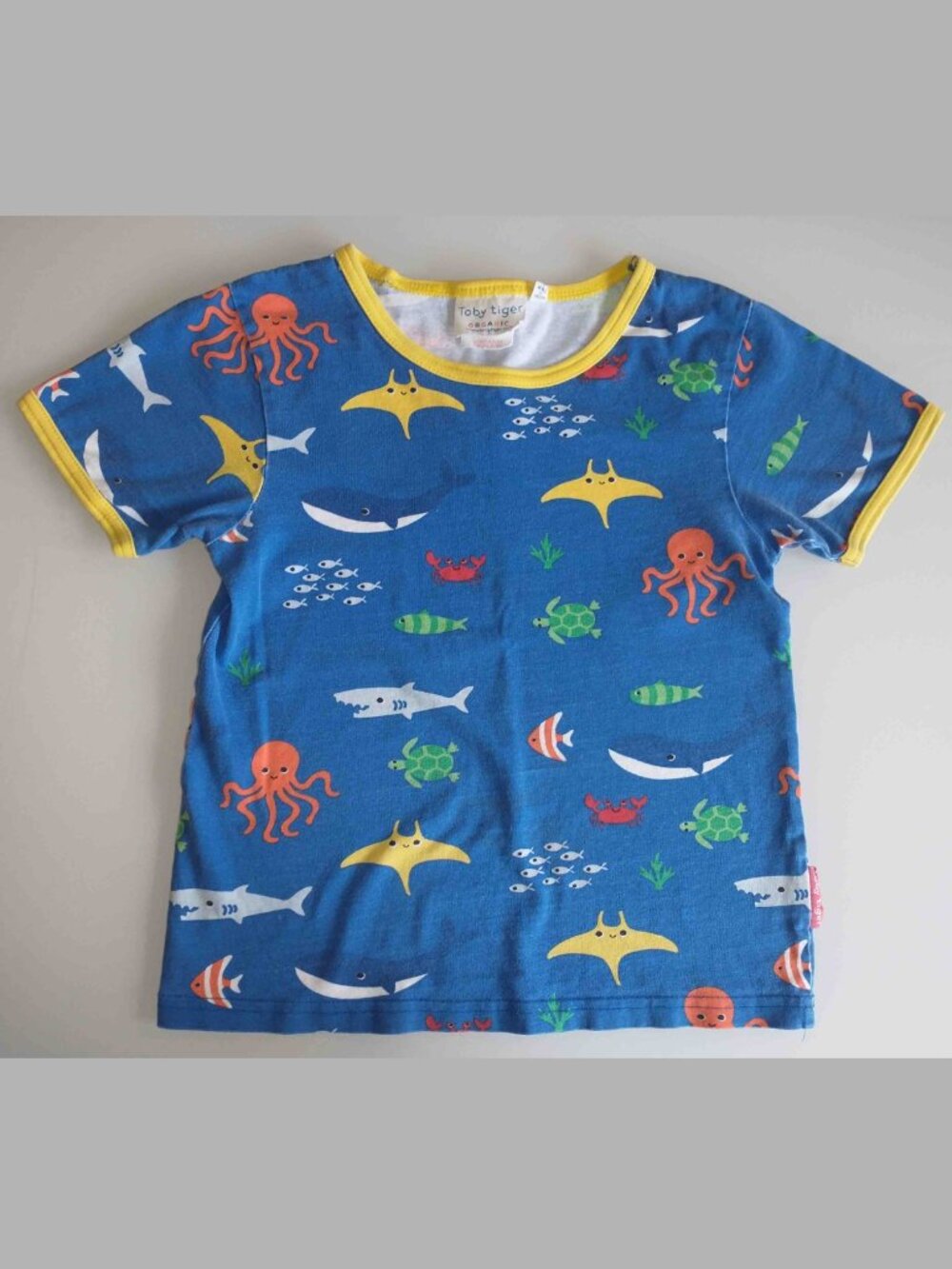Toby Tiger 100% Organic Cotton Sealife Ocean T-Shirt Size 6-7 122